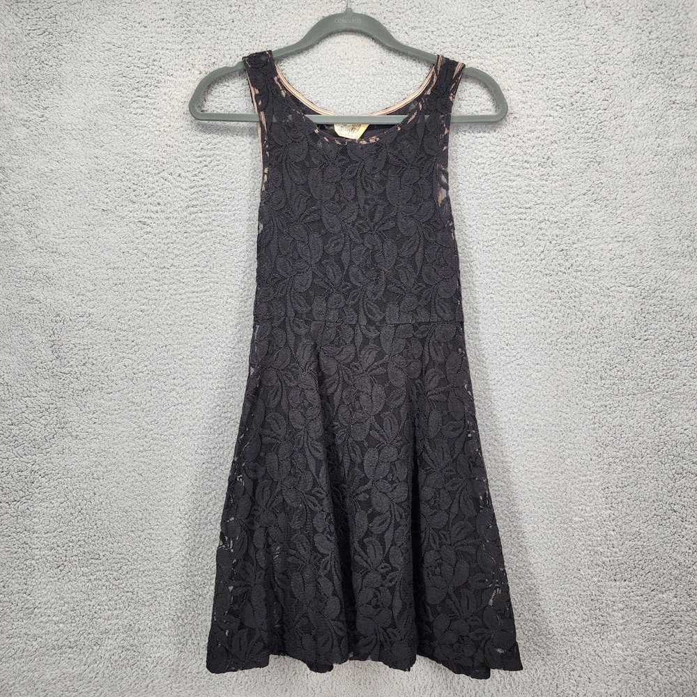 Free People Black Floral Lace Sleeveless Fit and Flare Mini Dress Small